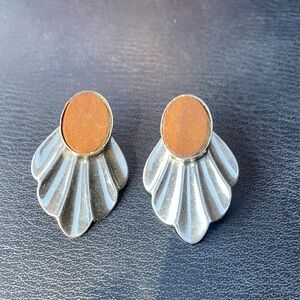 Silver Tone and Brown Western Style Earrings